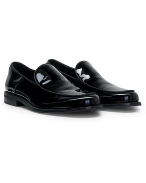 HUGO Patent-Leather Slip-On Loafers With Embossed Logo - Black