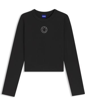 HUGO Top En Coton Stretch Avec Logo Happy En Strass - Noir