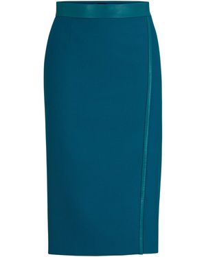 BOSS Jupe crayon en twill de laine avec finitions en similicuir - Bleu