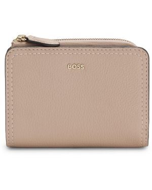 BOSS Grained-Leather Wallet With Metallic Logo Lettering - Natural