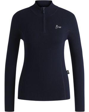 BOSS Equestrian Zip-Neck Jumper With Ribbed Structure - Blue