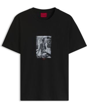 HUGO Camiseta Regular Fit De Algodón Con Estampado Gráfico Contemporáneo - Negro