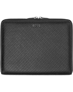 BOSS Cartella Da Conferenza A5 Nera Con Chiusura A Zip Con Monogrammi Goffrati - Nero