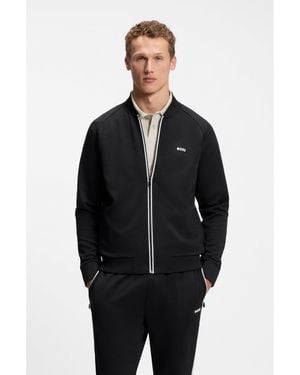 BOSS Triangle-Jacquard Zip-Up Sweatshirt With Rubberised Logo - Black