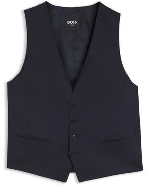 BOSS Chaleco Slim Fit En Sarga De Lana Virgen - Azul