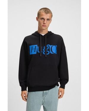 HUGO Cotton-Terry Hoodie With Puff-Print Logo - Black