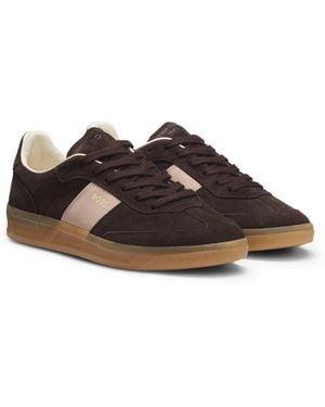 BOSS Suede Trainers With Smooth-Leather Trims - Brown