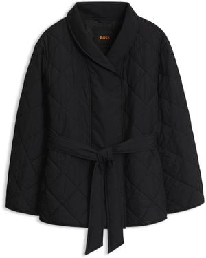 BOSS Water-Repellent Padded Jacket With Shawl Collar - Black