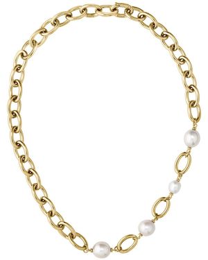 BOSS Tone Chain Necklace With Freshwater Pearls - Metallic