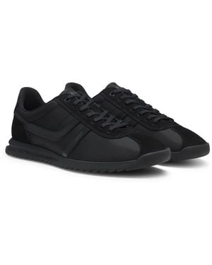 BOSS Low-Top Trainers With Faux-Leather Trims - Black
