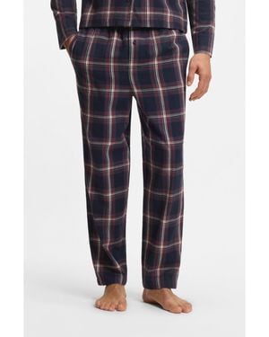 BOSS Cotton-Blend Pyjama Bottoms With Plain Check - Blue