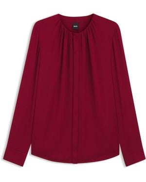 BOSS Kragenlose Regular-Fit Bluse Aus Stretch-Seide - Rot