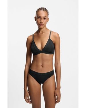 HUGO Stretch-Cotton Triangle Bra With Logo Trims - Black