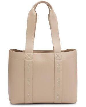 HUGO Leather Tote Bag With Embossed Logo - Natural