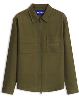 HUGO Oversize-Fit Overshirt Van Geruwde Katoenen Twill - Groen