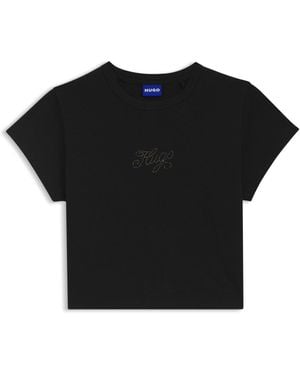 HUGO Stretch-Cotton Extra-Slim-Fit T-Shirt With Rhinestone Logo - Black