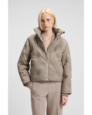 HUGO Water-Repellent Puffer Jacket With Stacked-Logo Embossing - Grey