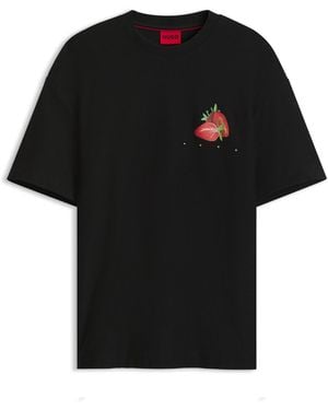 HUGO Cotton-Jersey T-Shirt With Graphic Print - Black