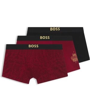 BOSS Year Of The Horse Three-Pack Of Stretch-Cotton Trunks - Red