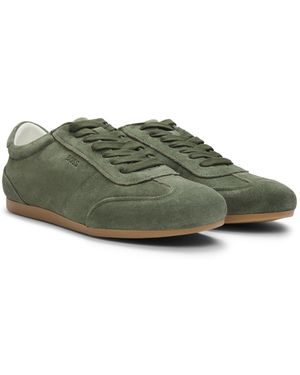 BOSS Suede Trainers With Logo Details - Green
