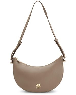 BOSS Leren Crossbodytas Met Double B-Monogram - Grijs