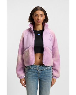 HUGO Cloud-Print Teddy Jacket With Tonal Fabric Panels - Red