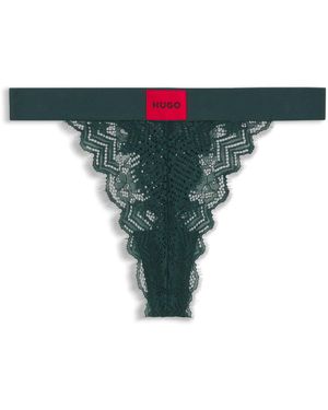 HUGO Kanten String Met Rood Logolabel - Groen