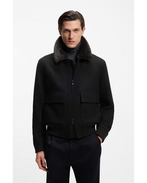 BOSS Wool-Cashmere Coat With Faux-Fur Collar - Black