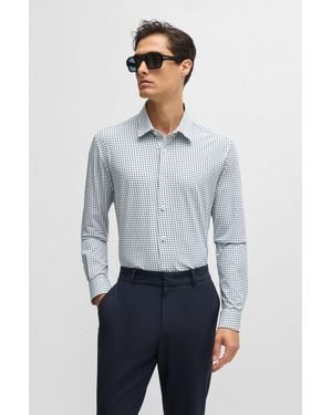 BOSS Slim-fit Shirt In Printed Performance-stretch Fabric - Gray