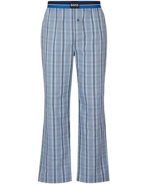 BOSS Bas De Pyjama En Coton À Carreaux Et Taille Logotée - Bleu
