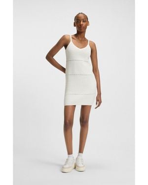 HUGO Mesh-Knit Dress With Spaghetti Straps - White