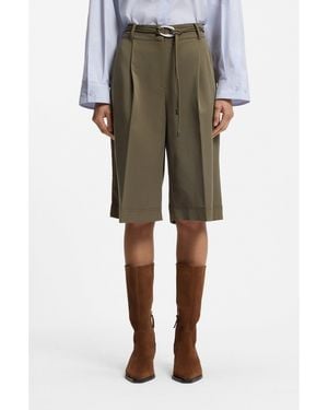 BOSS Relaxed-Fit Shorts With Buckled Belt - Green
