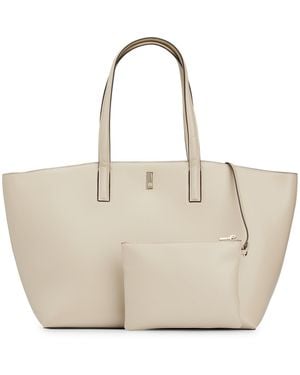 BOSS Leather Shopper Bag With Signature Hardware - Natural