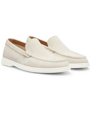 BOSS Suede Loafers With Contrast Outsole - White