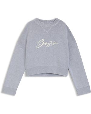 BOSS Korte Trui Van Katoen Met Geborduurd Script Logo - Wit
