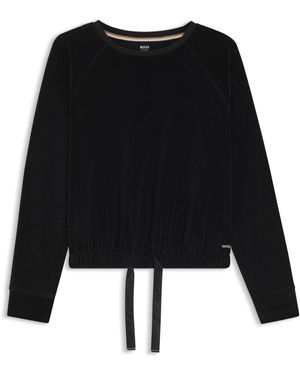 BOSS Pull En Coton Mélangé Avec Cordon Monogrammé À La Base - Noir