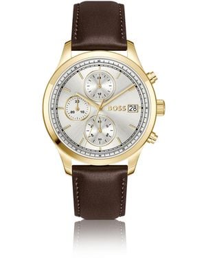 BOSS Stratus-Chronograaf Met Bruine Leren Polsband - Wit