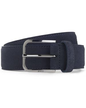 BOSS Leather Business Belt With Polished Gunmetal Buckle - Blue
