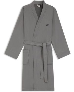 BOSS Albornoz De Algodón Con Cinturón A Rayas De La Marca - Gris