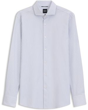 BOSS Camisa Business Slim Fit A Rayas En Tejido Elástico - Blanco