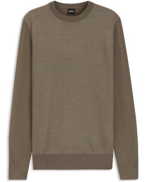 BOSS Pull En Laine Vierge Mélangée Aux Différentes Structures - Marron