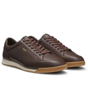 BOSS Leren Sneakers Met Folielogo - Bruin