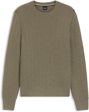 BOSS Pullover Aus Schurwolle Mit Fischgrät-Struktur - Grün