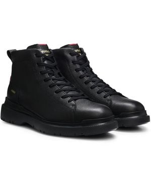 HUGO Boots Aus Genarbtem Leder Mit Logo-Prägung - Schwarz