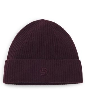 BOSS Wool-Cashmere Beanie Hat With Double B Monogram - Purple