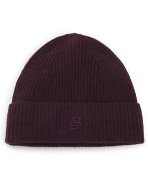 BOSS Wool-Cashmere Beanie Hat With Double B Monogram - Purple