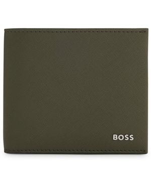 BOSS Structured Folding Wallet With Metal Logo Lettering - Green