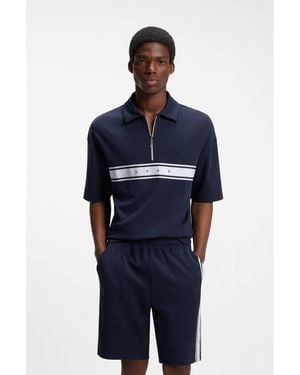 HUGO Stretch-Cotton Polo Shirt With Logo Tape - Blue