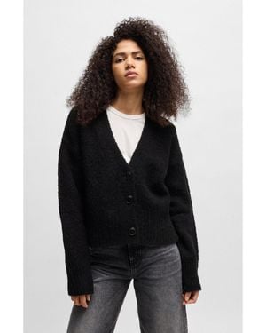 HUGO Oversized-Fit Cardigan With V Neckline And Cropped Length - Black