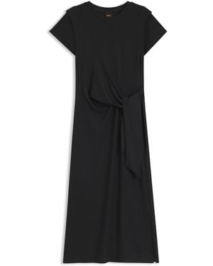 BOSS Vestido Midi De Punto Con Detalle De Nudo - Negro